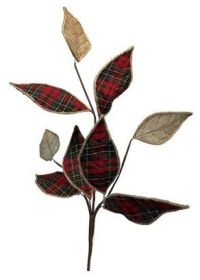 25 inch Plaid Burlap Leaf Pick pkg of 6