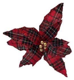 13 inch Plaid Poinsettia Pick pkg of 6