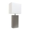 Modern Leather Table Lamp with White Fabric Shade, Gray