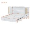 Queen Size Murphy Bed Chest with Drawer and Storage Cabinets, White