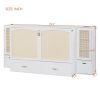 Queen Size Murphy Bed Chest with Drawer and Storage Cabinets, White