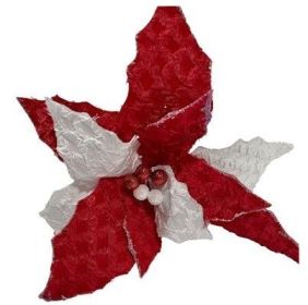 23 inch Red White Fabric Textured Poinsettia pkg of 6