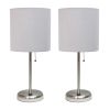 Stick Lamp with USB charging port and Fabric Shade 2 Pack Set, Gray