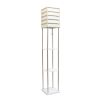 1 Light Metal Etagere Floor Lamp with Storage Shelves and Linen Shade, Light Wood