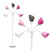 Floor Lamp with 5 Adjustable Lights, Pink Multi-Color Shades, Silver