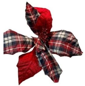 22 inch velvet and plaid poinsettias - 4 Picks