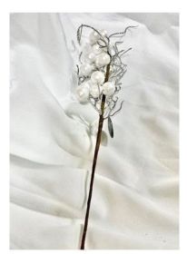 21 inch Ravishing Berry Pod w/gem center White Silver pkg of 6