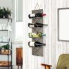 Positano Nautical Rope 4 Bottle Vertical Wall Mounted Wood Wine Rack, Rustic Gray