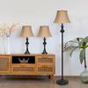 Homely Traditional Valletta 3 Piece Metal Lamp Set (2 Table Lamps, 1 Floor Lamp) for Living Room, Bedroom, Home Décor with Tan Empire Fabric Shades an