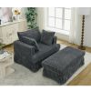 47.7'' Oversized Corduroy Chaise Longue with Ottoman, Lt. Gray/Dk. Gray/Beige